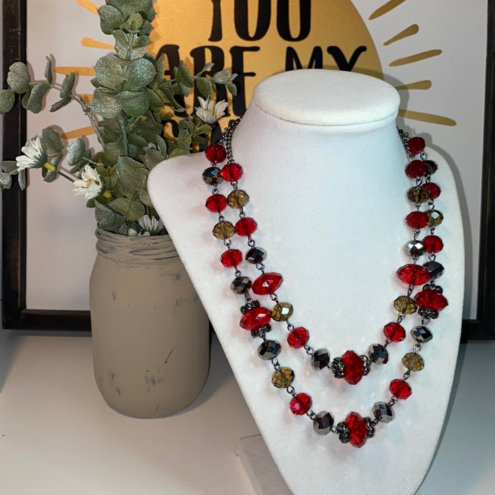 Trifari Chrome Tone Beaded Aurora Borealis Necklace